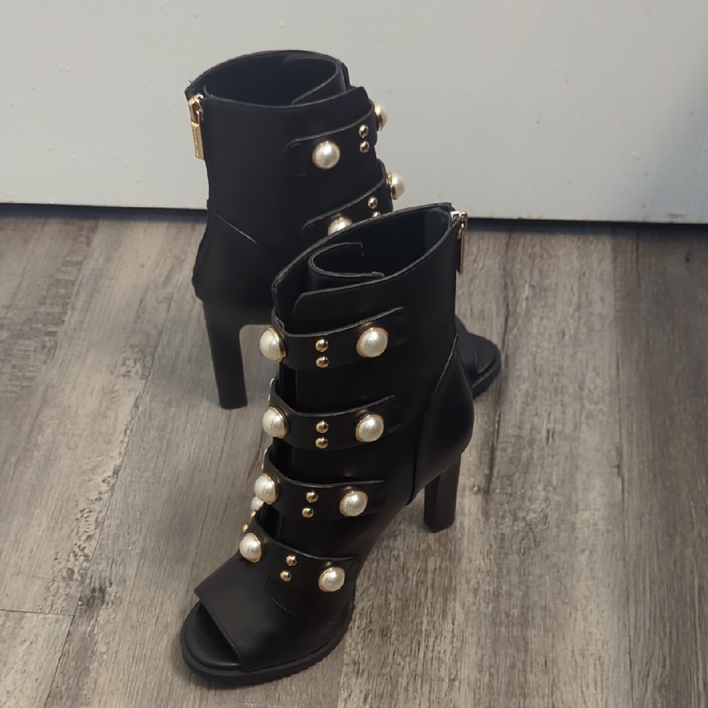 karl Lagerfield Paris Brayden Studded Lug Sole Open Toe Boots NWOT - Picture 6 of 9
